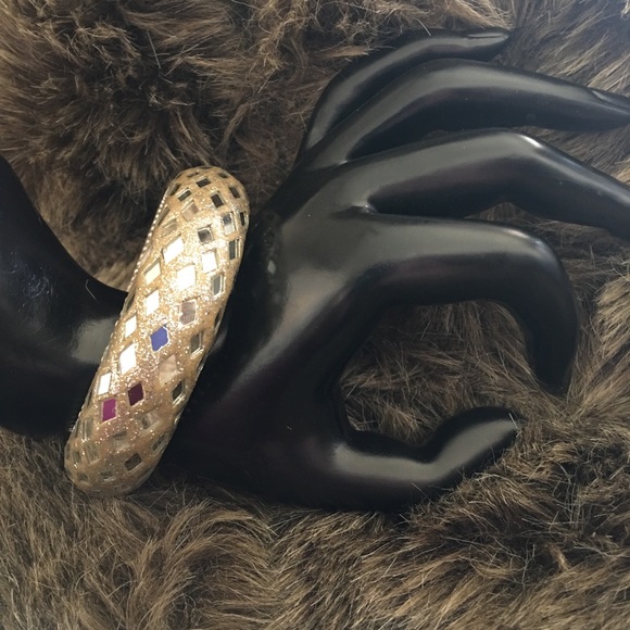 Glitter fabric diamond mirror bangle bracelet - Picture 1 of 5